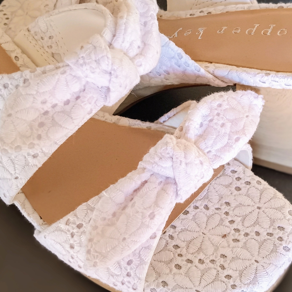 Copper Key White Lace Knot Mules with Wood Block Heel - Picture 3 of 3